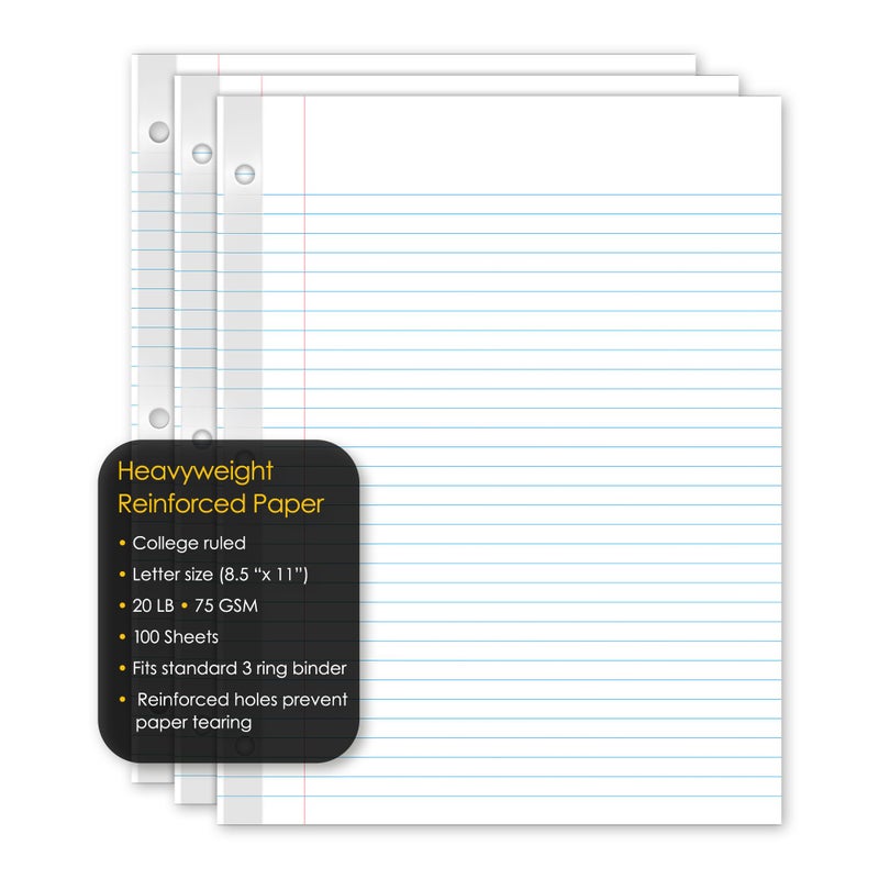 iScholar Reinforced Filler Paper, College Ruled, White, 100 Sheets, 9 x 11 Inches (83101) - Image 3